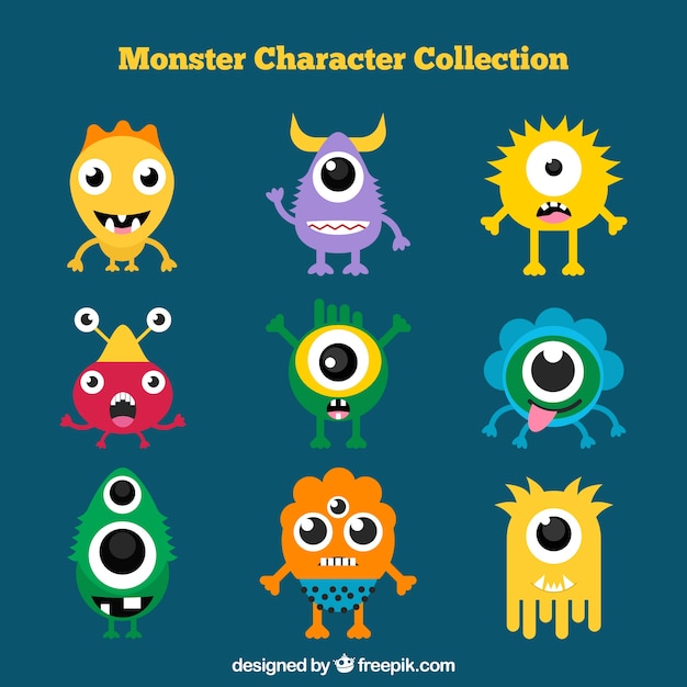 Free Vector | Creative monster set of nine