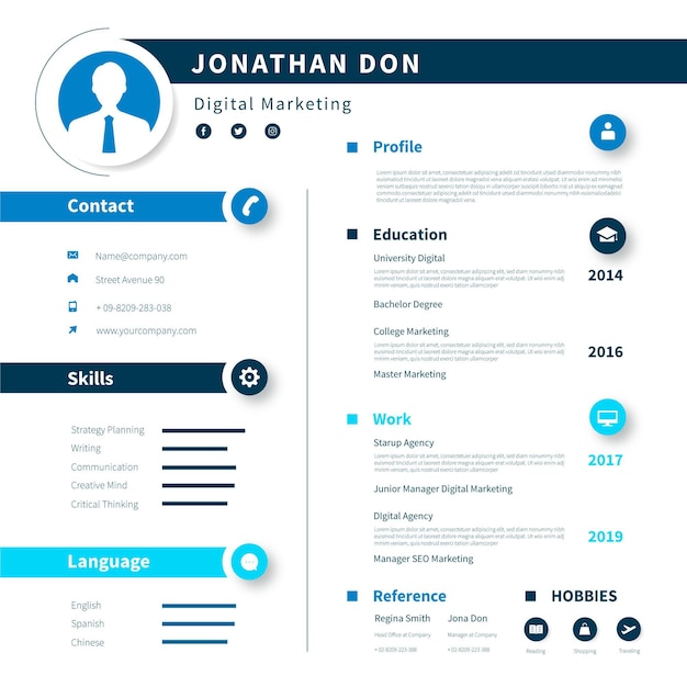 Creative online curriculum vitae template | Free Vector