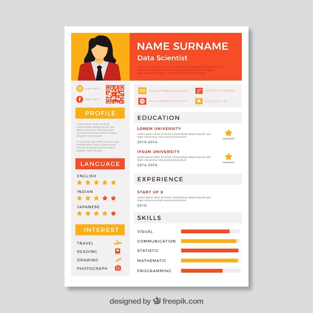 Creative orange and white cv template Vector | Free Download