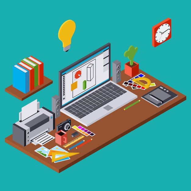 Creative process, web design graphic flat 3d isometric vector concept illustration Premium Vector