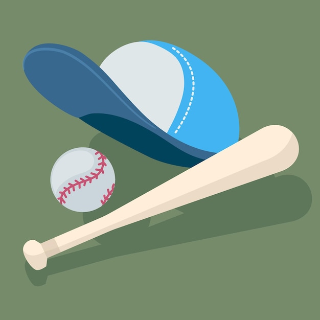 野球帽とボールと野球のバットの創造的なリアルなイラスト プレミアムベクター