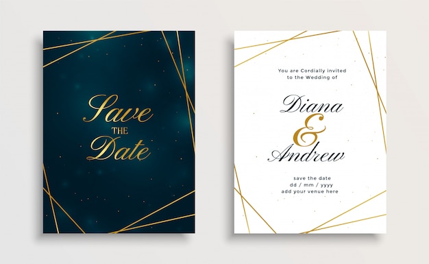 Creative royal golden line wedding invitation card design Free Vector