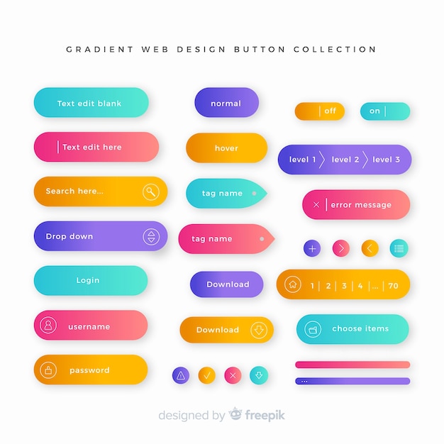 Creative web buttons in gradient style Free Vector