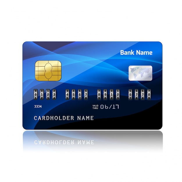 Credit card with blue wavy forms Premium Vector