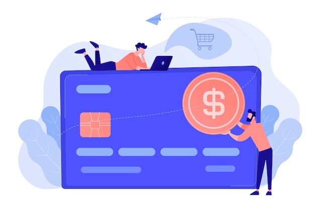 Free Vector | Credit card with dollar coin and users. e-commerce and online  shopping, financial operations and plastic card, mobile payment and banking  concept. vector isolated illustration.