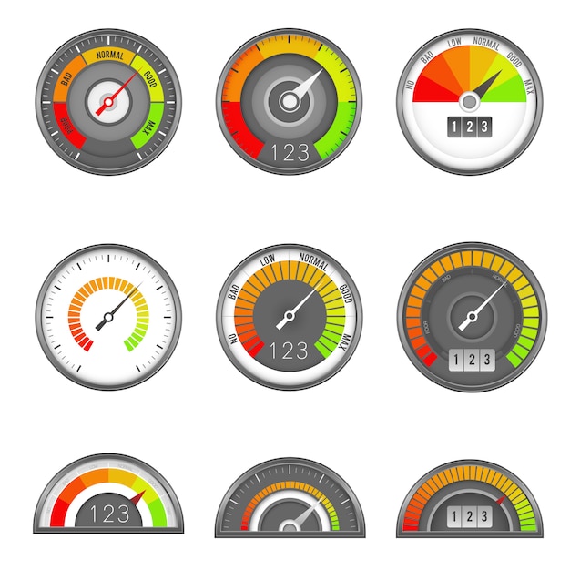 Credit indicator. speedometer score gauge level scale, indicator rate dial, measure rating manometer