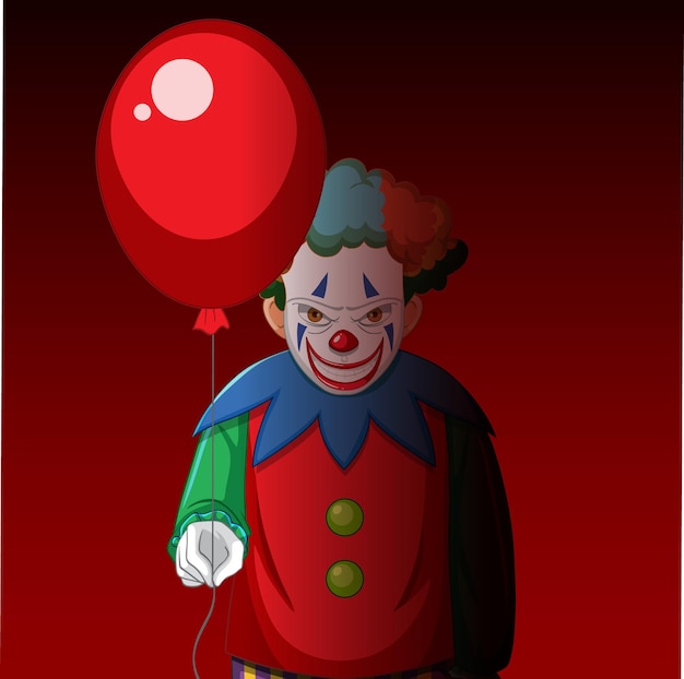 Free Vector | Creepy clown holding balloon on red background