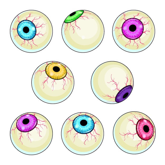 不気味な目のイラストセット ハロウィン怖い眼球コレクション プレミアムベクター