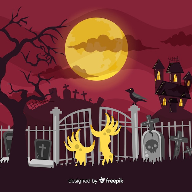 Creepy halloween background with flat design Free Vector