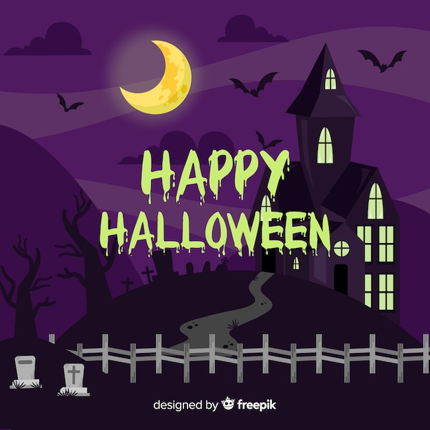 Creepy halloween background with flat design Free Vector