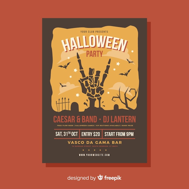 Creepy halloween party poster template with flat design | Free Vector