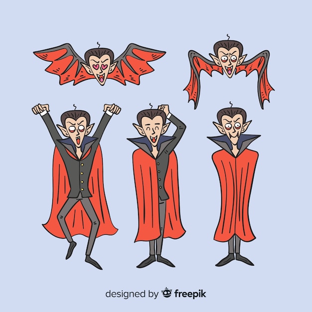 Free Vector | Creepy hand drawn vampire character collection