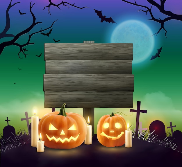 Free Vector | Creepy realistic halloween wooden banner with text field ...