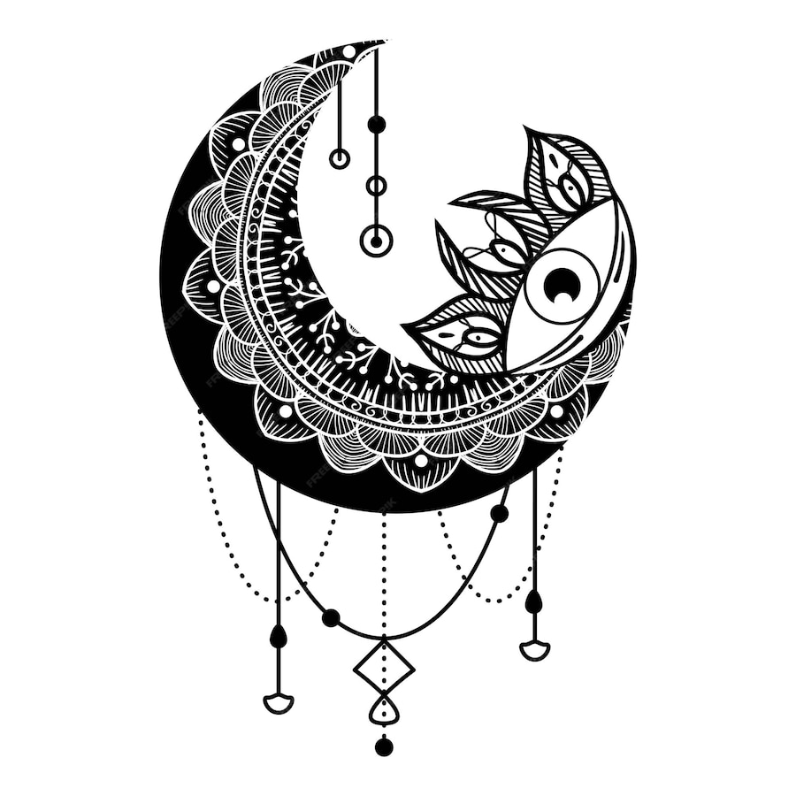 Premium Vector Crescent Moon Eye Contour Symbol Boho Spiritual