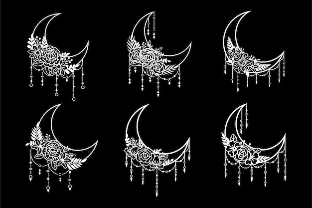 Premium Vector | Crescent Moon Floral Style, Moon Decoration Element ...