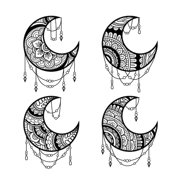 Premium Vector Crescent Moon Mandala Style Moon Decoration Element