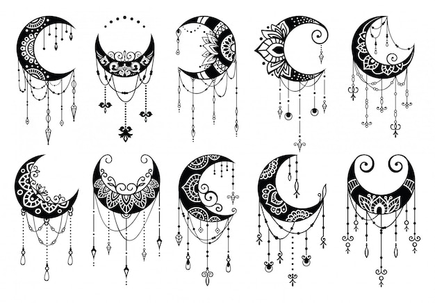 Download Crescent moon mandala style, moon decoration element ...