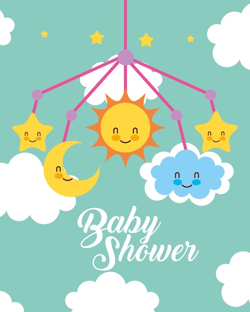 Premium Vector Crib Mobile Toy Clouds Baby Shower Card