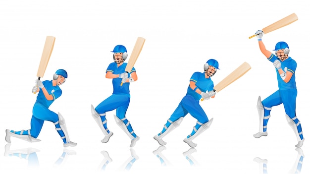Premium Vector | Cricket batsman character in different poses.