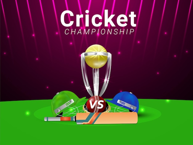 Premium Vector | Cricket championship tournament match with gold trophy