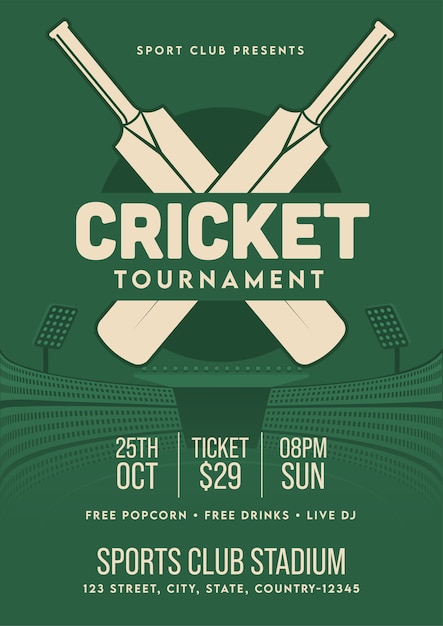 Premium Vector | Cricket tournament template or flyer in retro style