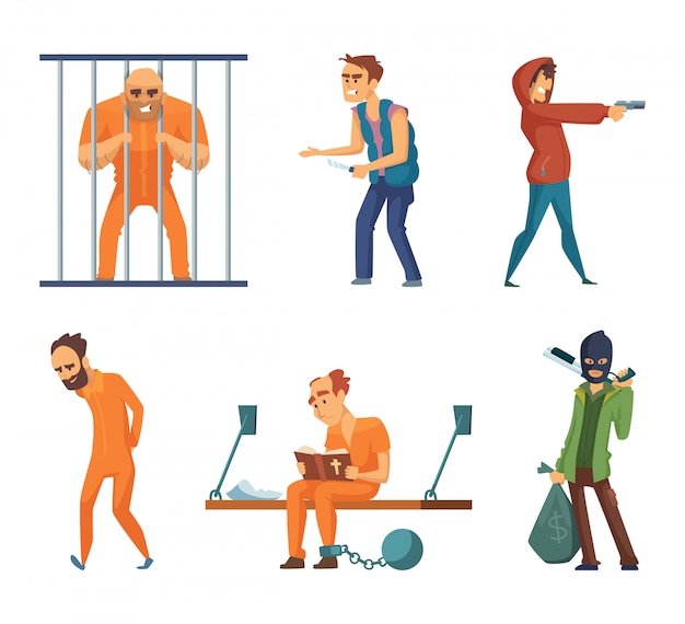 Premium Vector | Criminals and prisoners. set of characters in cartoon