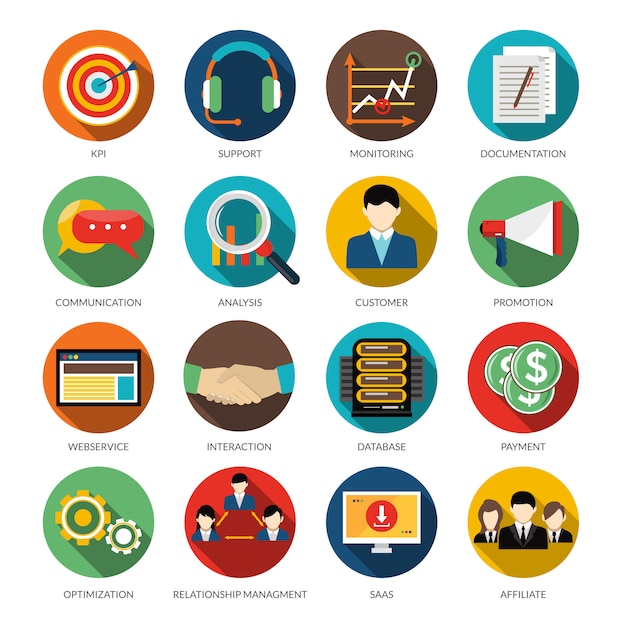 Набор значков crm round icons Бесплатные векторы