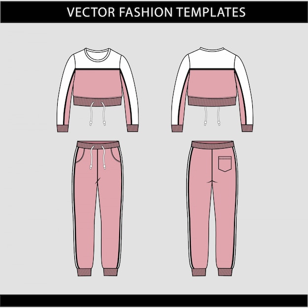 Premium Vector | Crop top and pants fashion flat sketch template ...