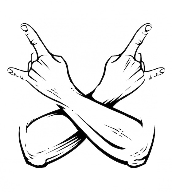Premium Vector Crossed Hands With Rockaƒa A A A A Naƒa A A A A Roll Gesture On White Punk Rock Hands Sign Illustration