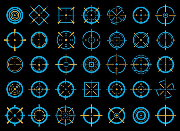 Crosshairs, target aim, aiming to bullseye icons. Vector | Premium Download
