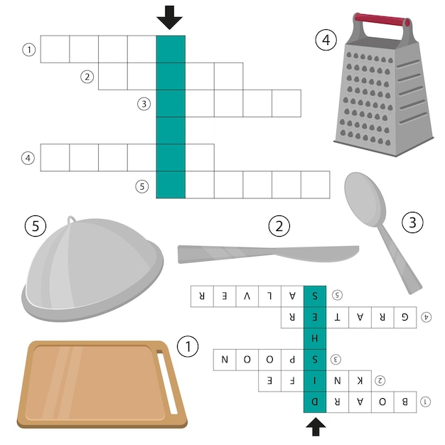 Crossword Kitchenware Cooking Equipment Education Game Children Vector Illustration 126267 2722 