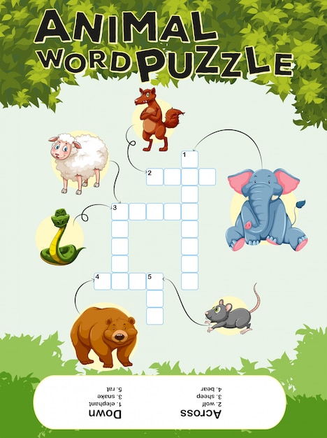 Download Crossword puzzle with many animals | Premium Vector