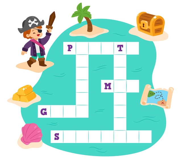 영어와 해적의 다른 단어로 크로스 워드 퍼즐 무료 벡터