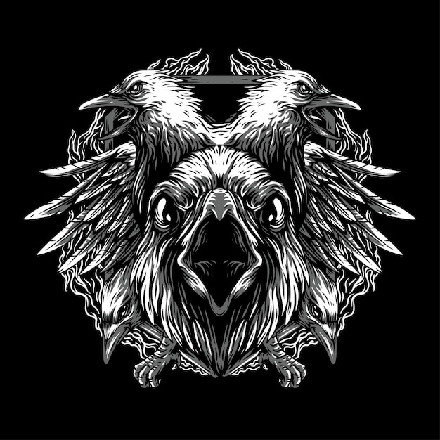 The crow remastered black and white illustration | Premium Vector