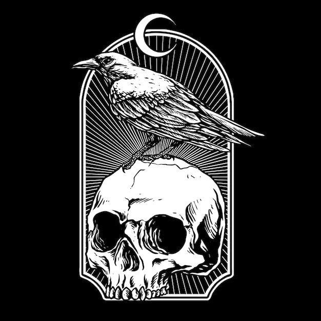 Crow with skull illustration Premium Vector