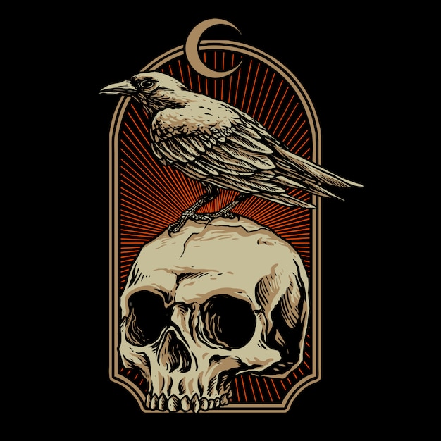 Premium Vector Crow with skull illustration