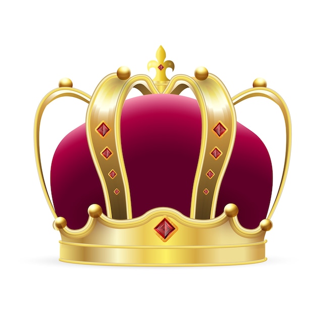 Premium Vector Crown Logo Realistic Royal Gold Crown With Red Velvet And Ruby Jewels Classic King Or Queen Crown Luxury Authority Logo Decoration