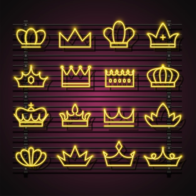 Premium Vector | Crown neon set