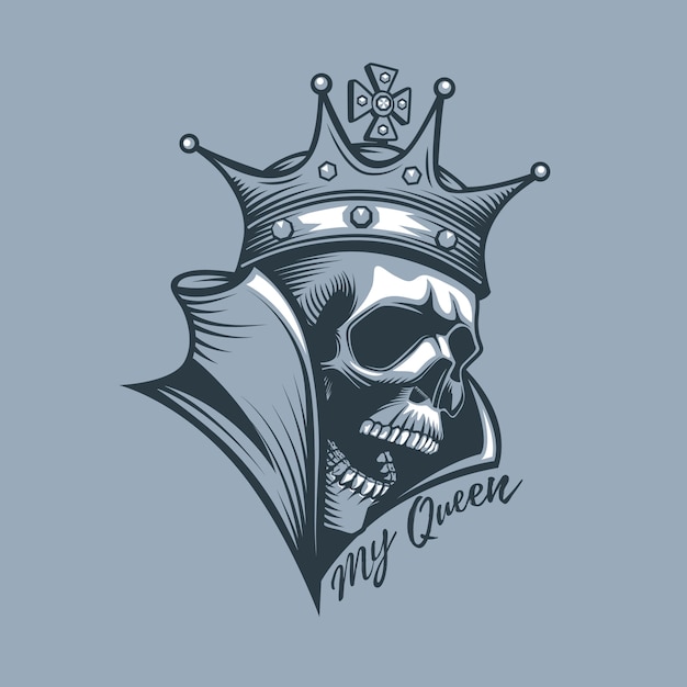Download Crown on skull with the inscription my queen | Premium Vector