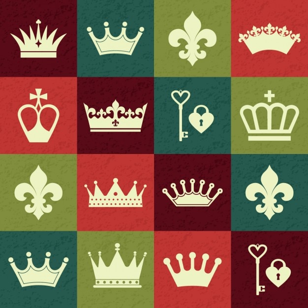 Crowns pattern with squares | Free Vector