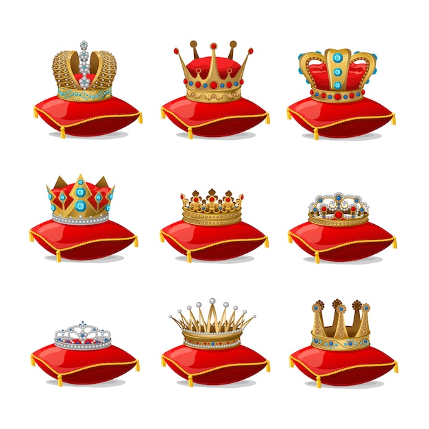 Download Crowns on pillows set | Free Vector