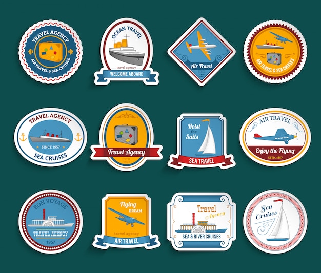 Cruise travel agency stickers set | Free Vector