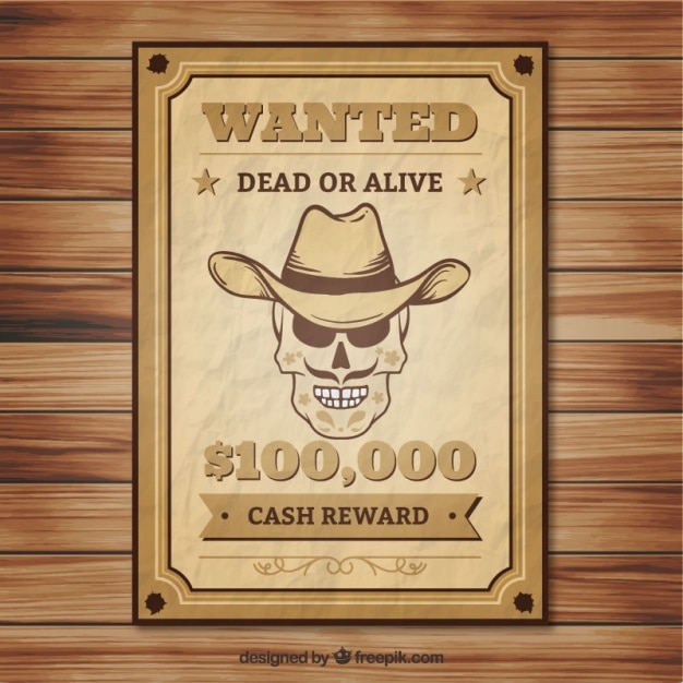 Premium Vector | Crumpled wanted poster of skull with hat