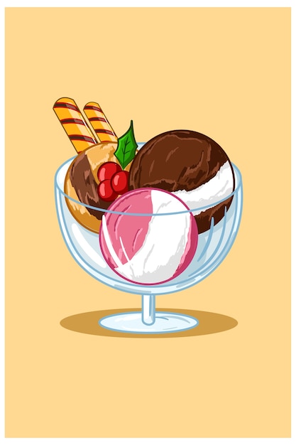 Premium Vector | Crushed ice cream in a bowl with two wafers