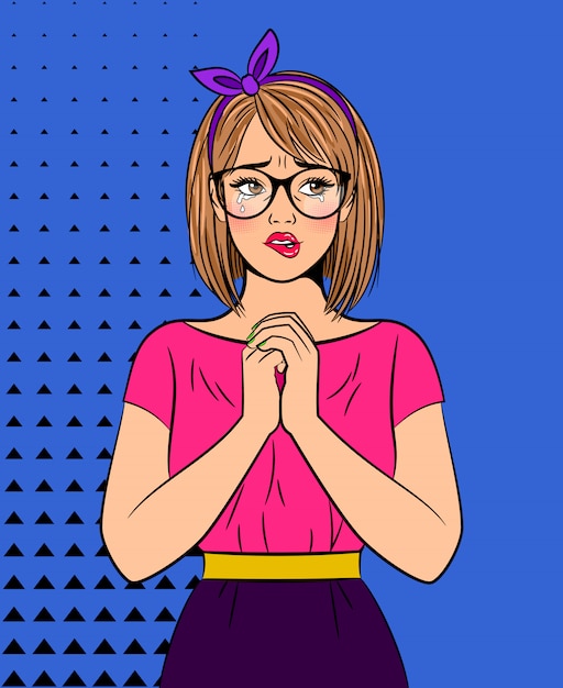 Download Crying pop art woman with glasses | Premium Vector