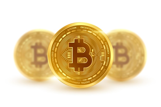 Cryptocurrency bitcoin golden coins isolated on white Free Vector