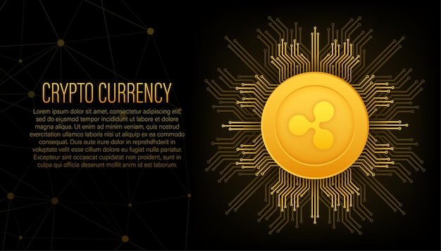 Cryptocurrency logo ripple in flat style on golden background Premium Vector