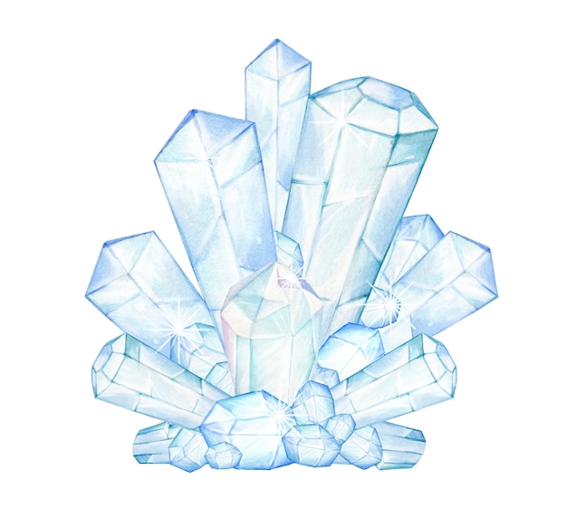 Premium Vector Crystals In Soft Colors On An Isolated Background Ice Crystals Drawn By Hand In Watercolors