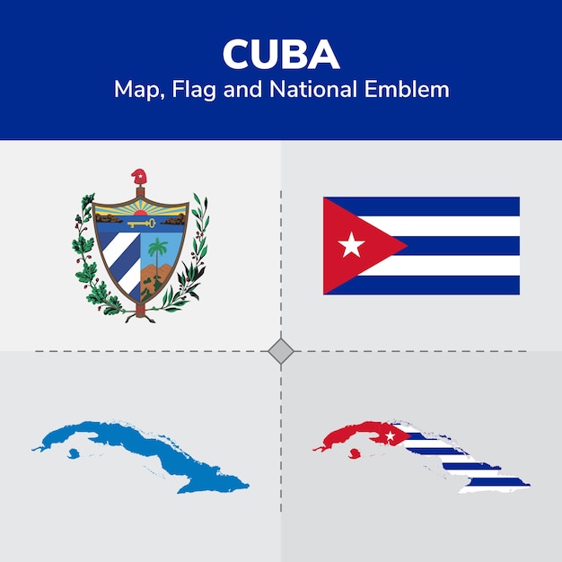 Premium Vector Cuba Map Flag And National Emblem