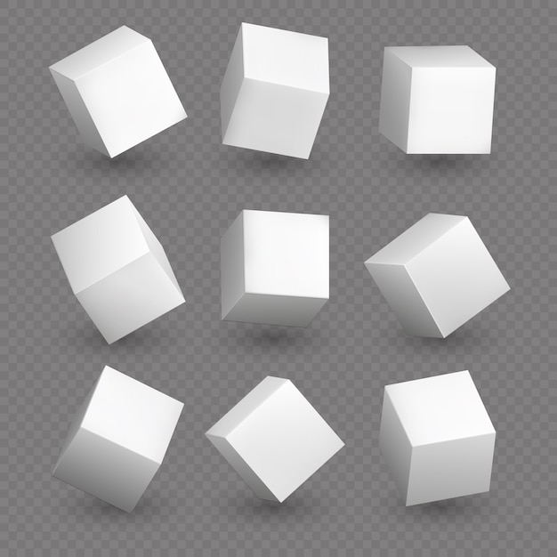 Download Cube 3d models in perspective. realistic white blank cubes with shadows isolated | Premium Vector